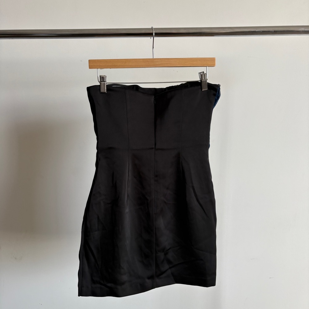 $298 NWOT BCBGMaxAzria Strapless Velvet Satin Ruffle Dress in Black Sky Sz 4 - Picture 8 of 13